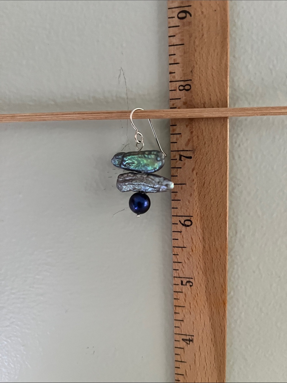 Abalone Shell and Blue Pearl Drop Earrings Sterling Silver - Picture 5 of 5